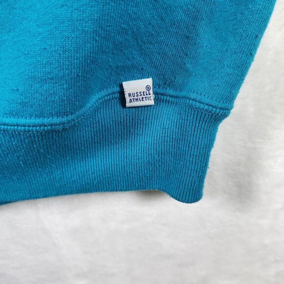 Vtg Russell Athletic XL Made USA Sweatshirt Bunny Print Teal‎ Crew Pullover - Picture 4 of 11
